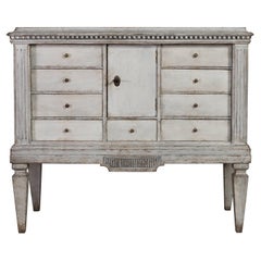 Antique Swedish Gustavian Painted Chest of Drawers Commode Tallboy 1870 Grey White