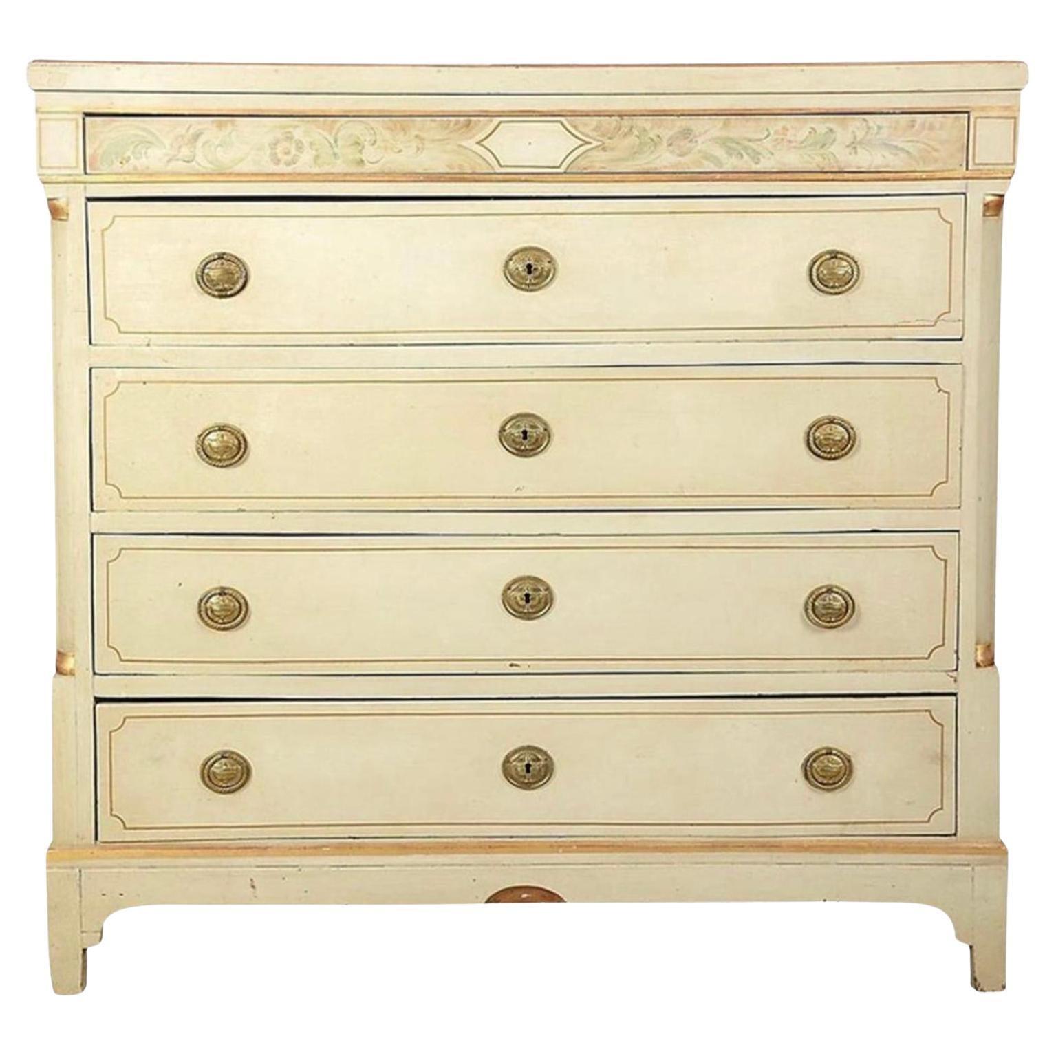 Swedish Gustavian Painted Chest of Drawers Commode Tallboy, 19th Century White A
