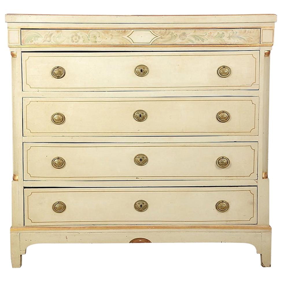 Swedish Gustavian Painted Chest of Drawers Commode Tallboy, 19th Century White For Sale