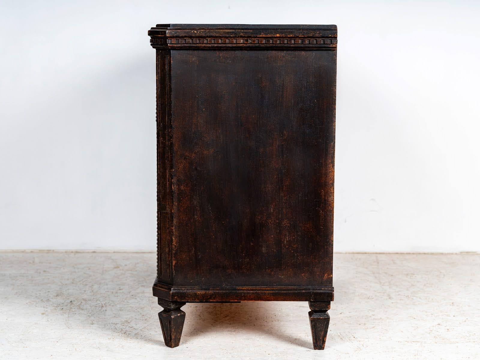 Hand-Painted Swedish Gustavian Painted Chest of Drawers Commode Tallboy Black C 1850 For Sale