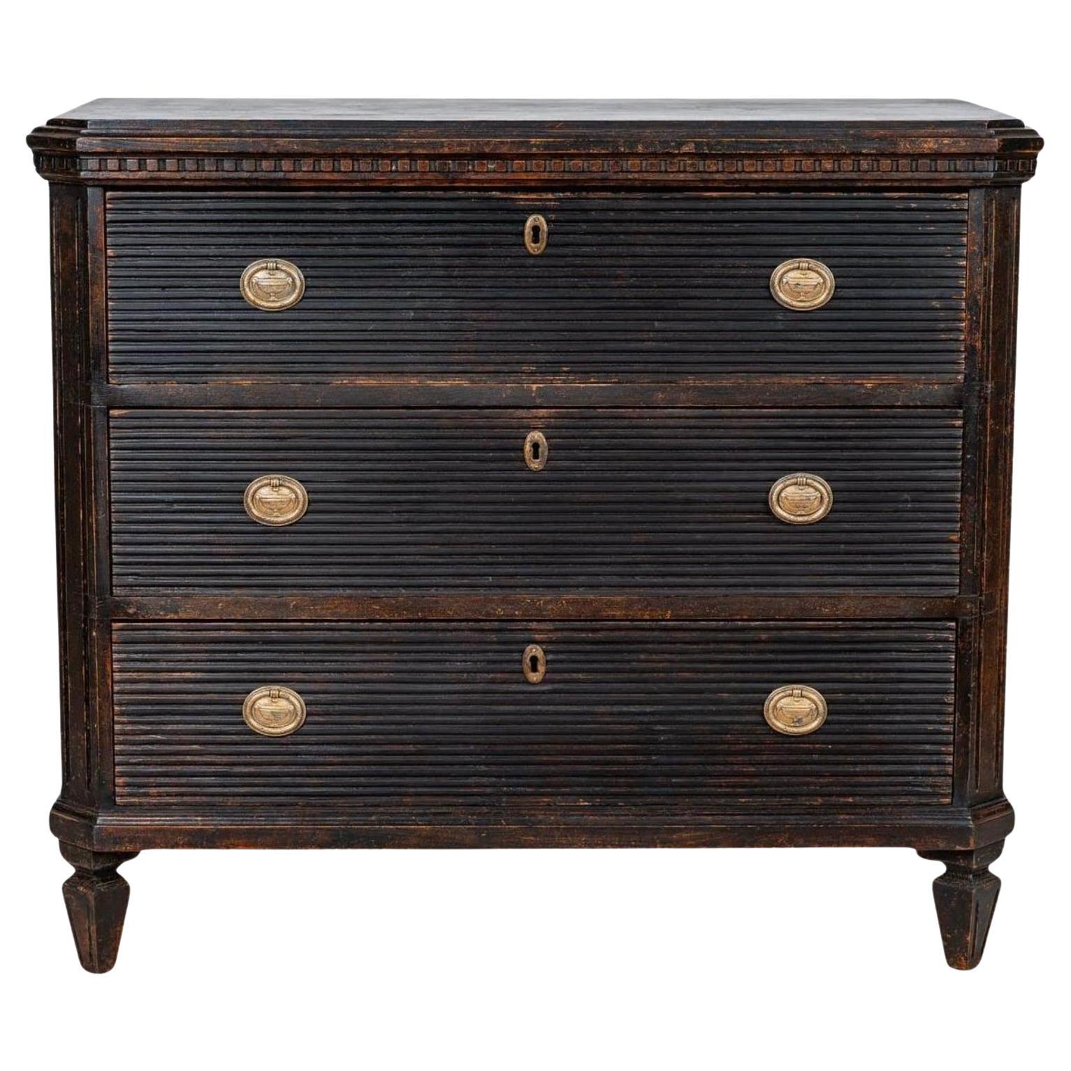 Swedish Gustavian Painted Chest of Drawers Commode Tallboy Black C 1850 For Sale