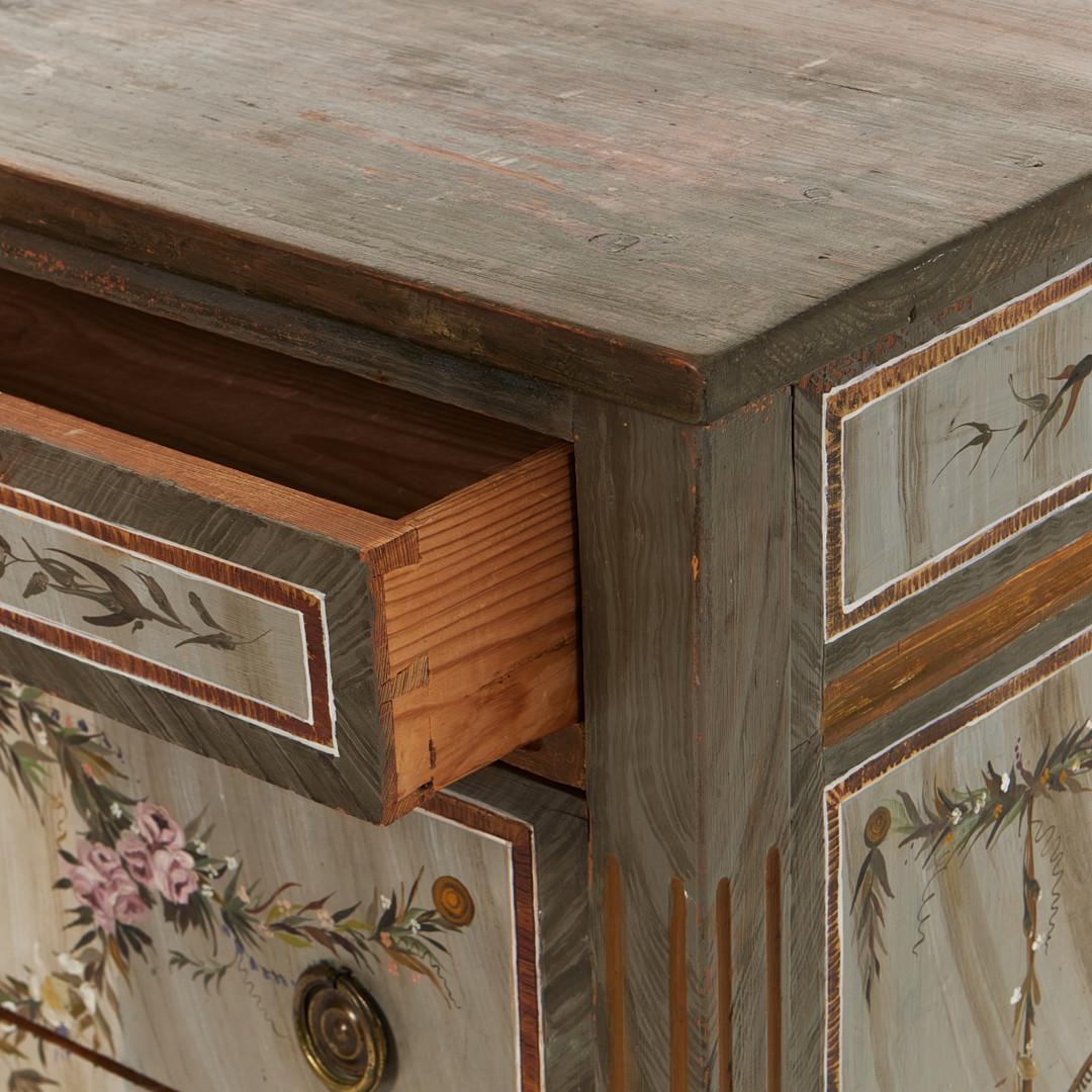 Hand-Painted Swedish Gustavian Painted Chest of Drawers Commode wreath motif C.1880  For Sale
