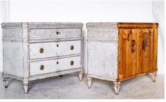 Swedish Gustavian Painted Chest of Drawers Pair Commode Grey White C.1860 Carved