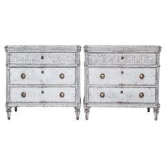 Cómoda Sueca Gustaviana Pintada Par Blanco Gris C.1860 Tallada