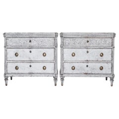 Swedish Gustavian Painted Chest of Drawers Pair Commode Grey White C.1860 Carved