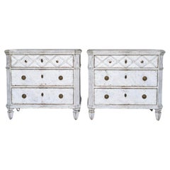 Swedish Gustavian Painted Chest of Drawers Pair Commode Grey White C.1870