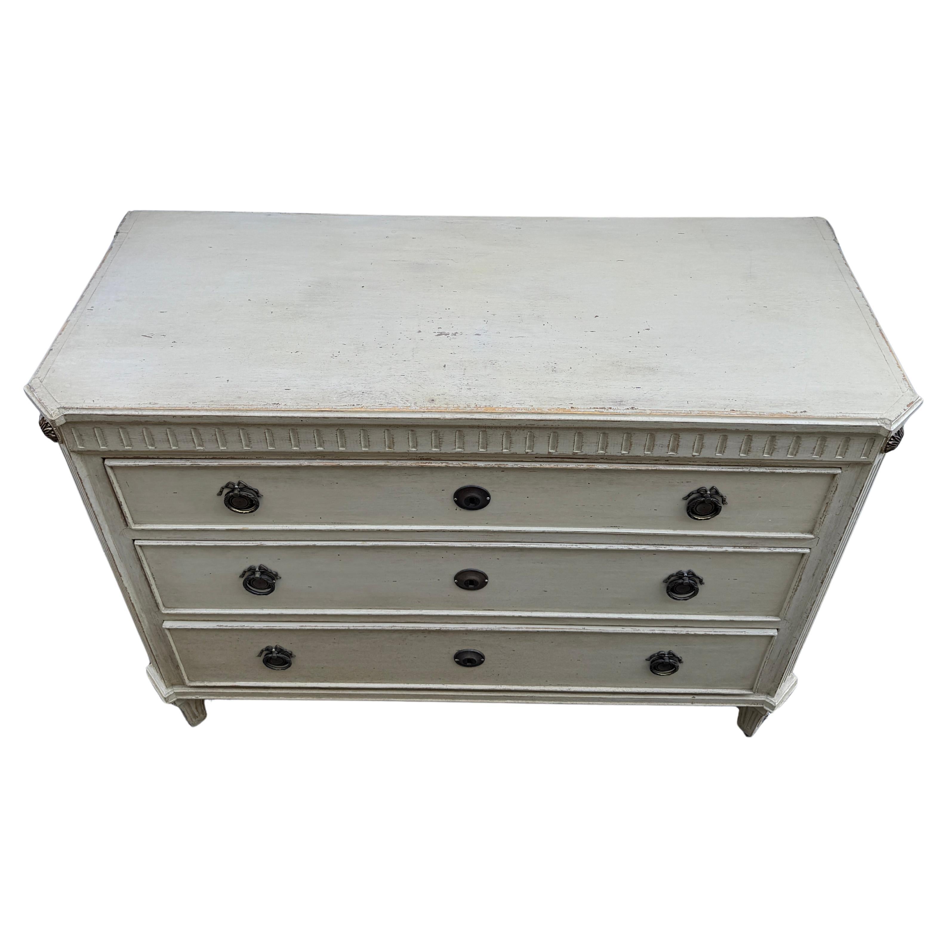 European Swedish Gustavian Painted Commode with Fluted Carvings 