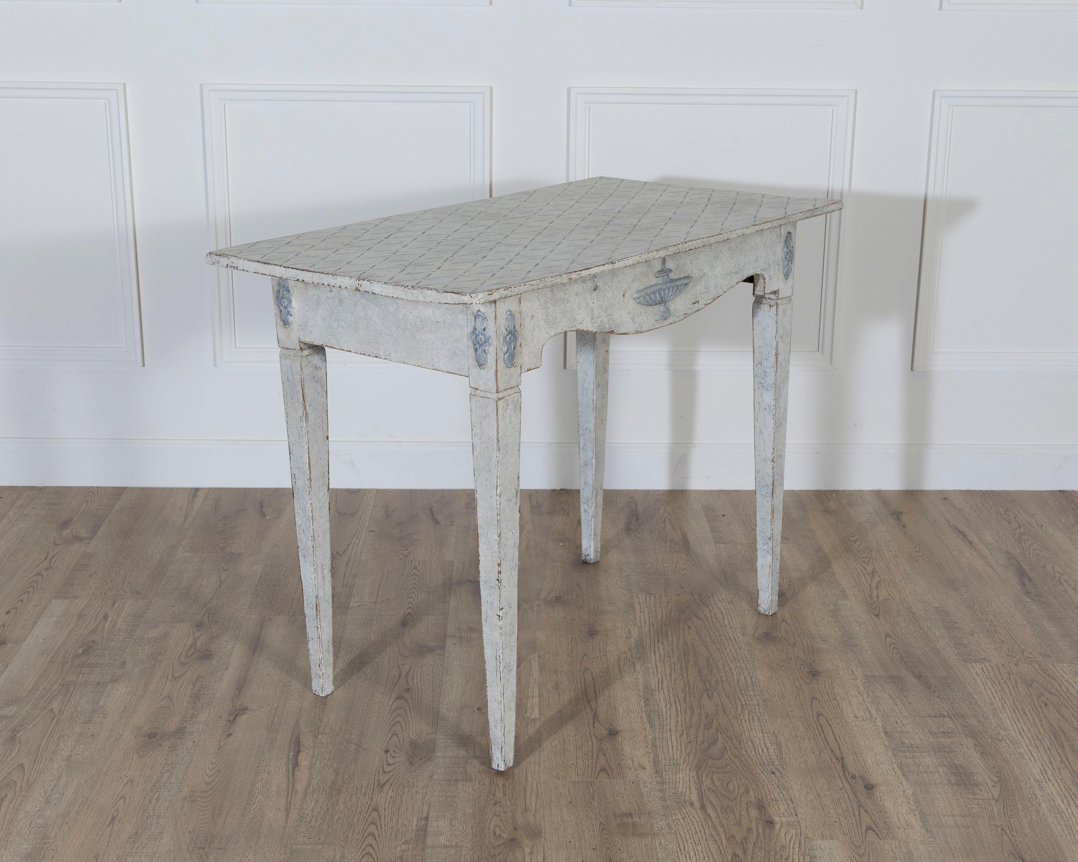 Wood Swedish Gustavian Painted Console Table with Decorative Details, Circa 1840 For Sale