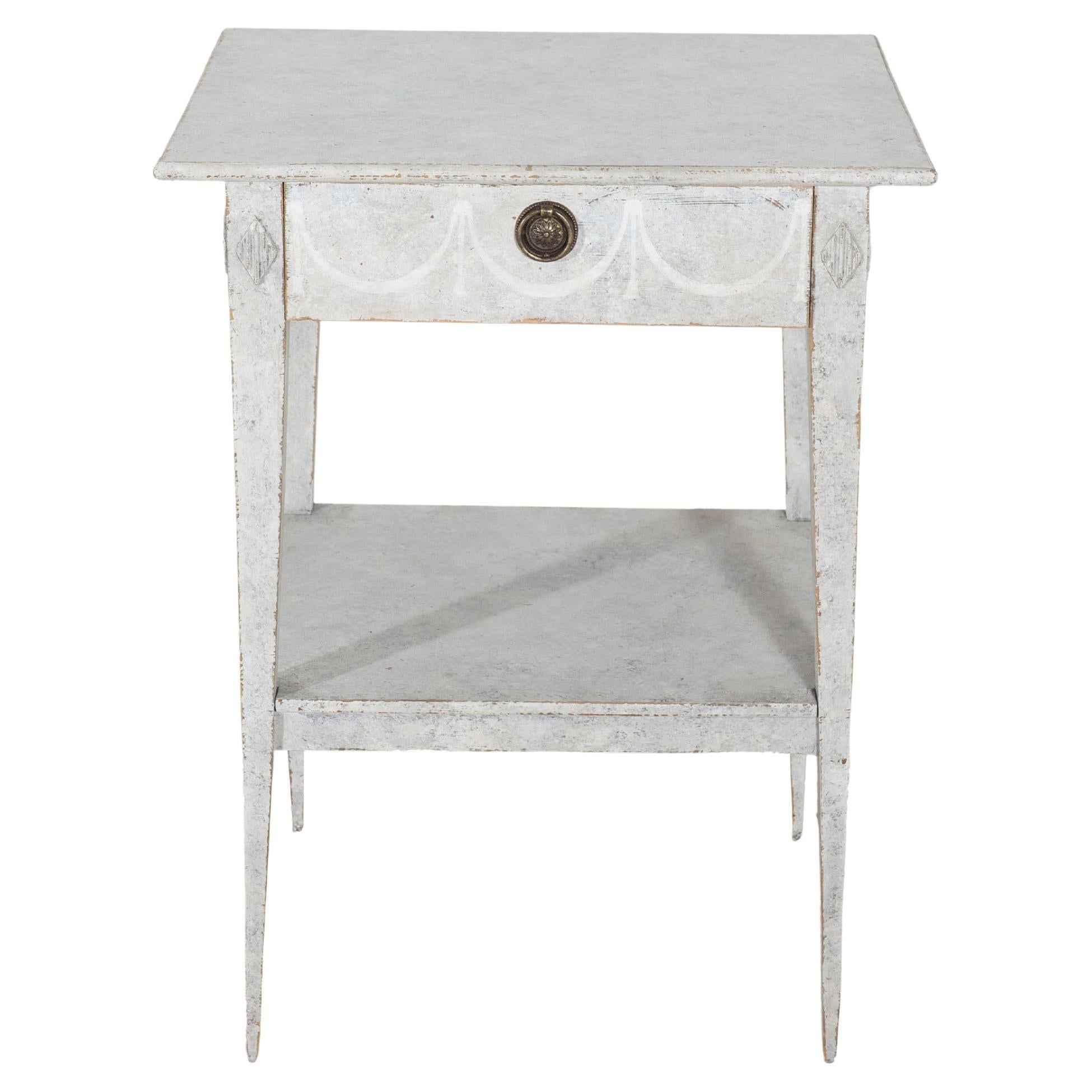 Tavolo da console svedese dipinto in stile gustaviano con cassetto e ripiano, CIRCA 1860