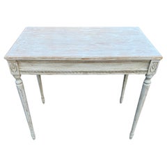 Table console d'entrée peinte gustavienne suédoise avec sculpture