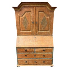 Antique Swedish Gustavian Painted Secretary Cabinet Bookcase