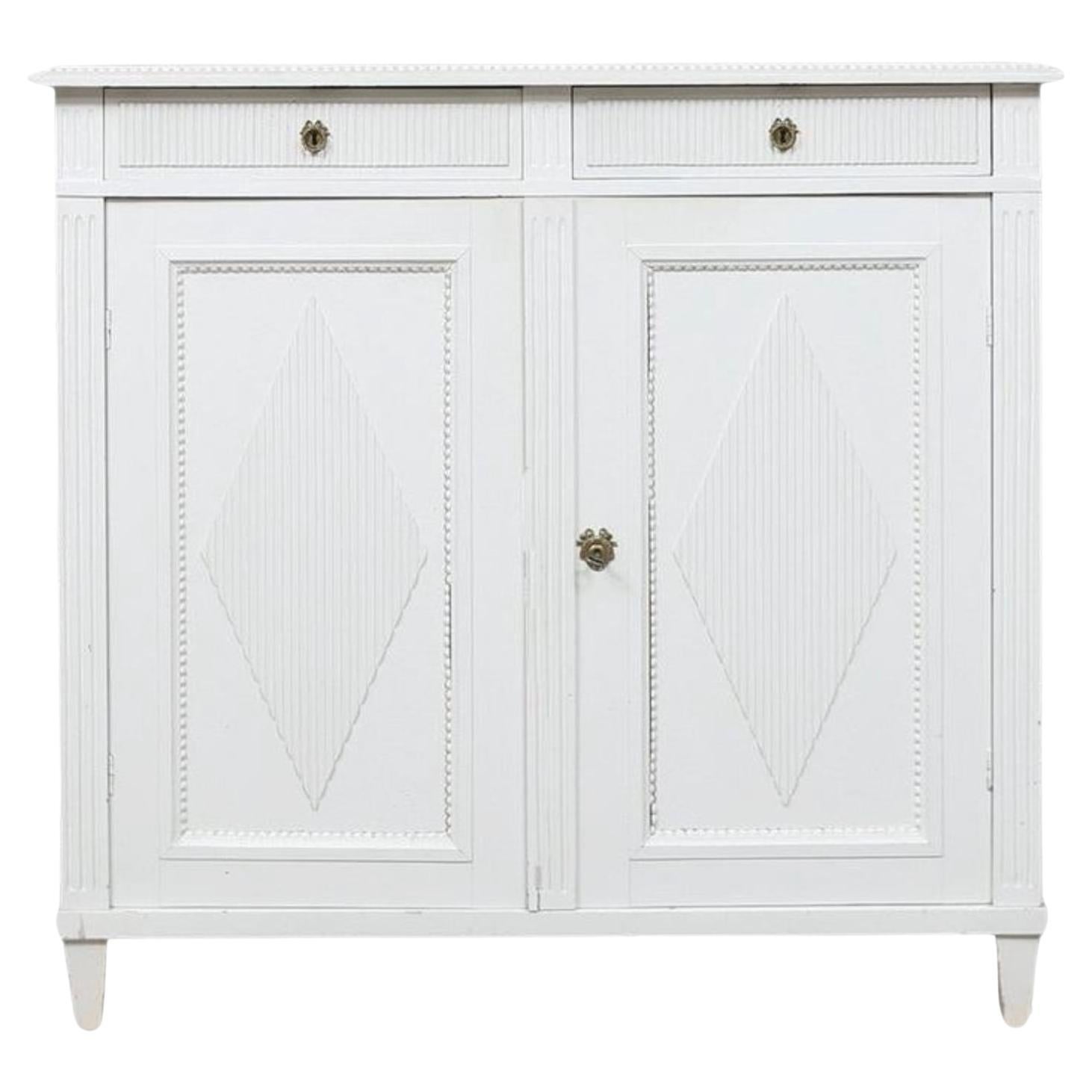 Swedish Gustavian Painted Sideboard Buffet Commode White C.1890