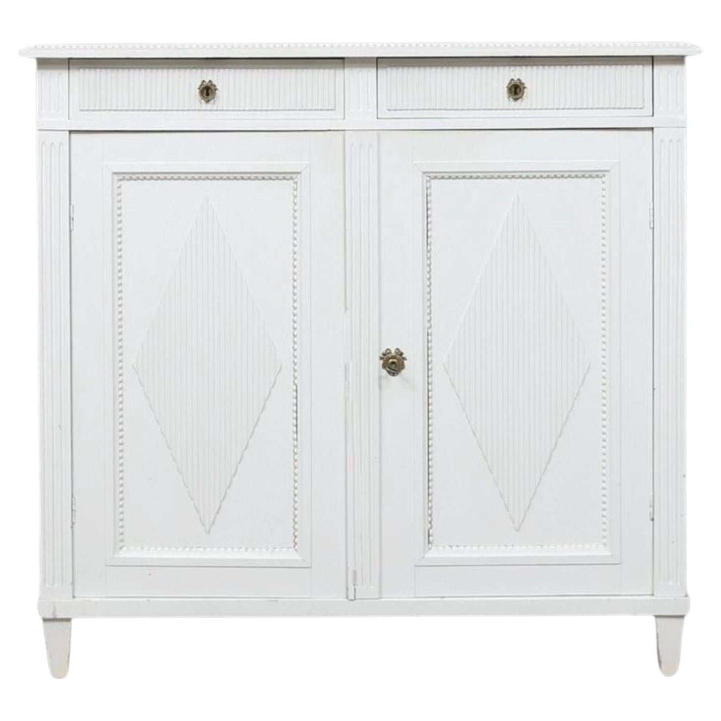 Swedish Gustavian Painted Sideboard Buffet Commode White C.1890 For Sale