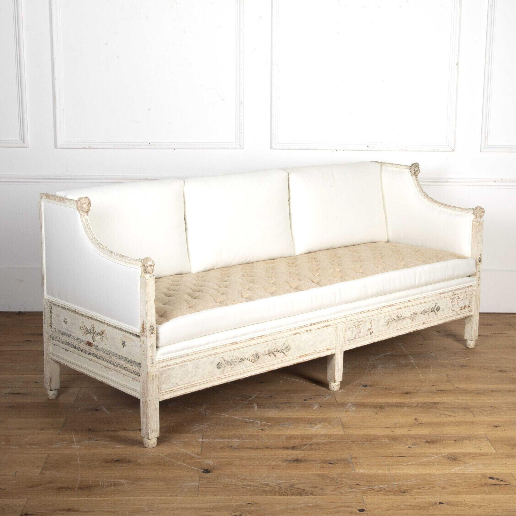 Gorgeous Swedish 18th Century Gustavian sofa.
This sofa is very much in the style of Ephraim Stahl of Stockholm (1768 -1820). Stahl was celebrated for his seating adorned with lion features. 
This piece has a refined neoclassical form with an