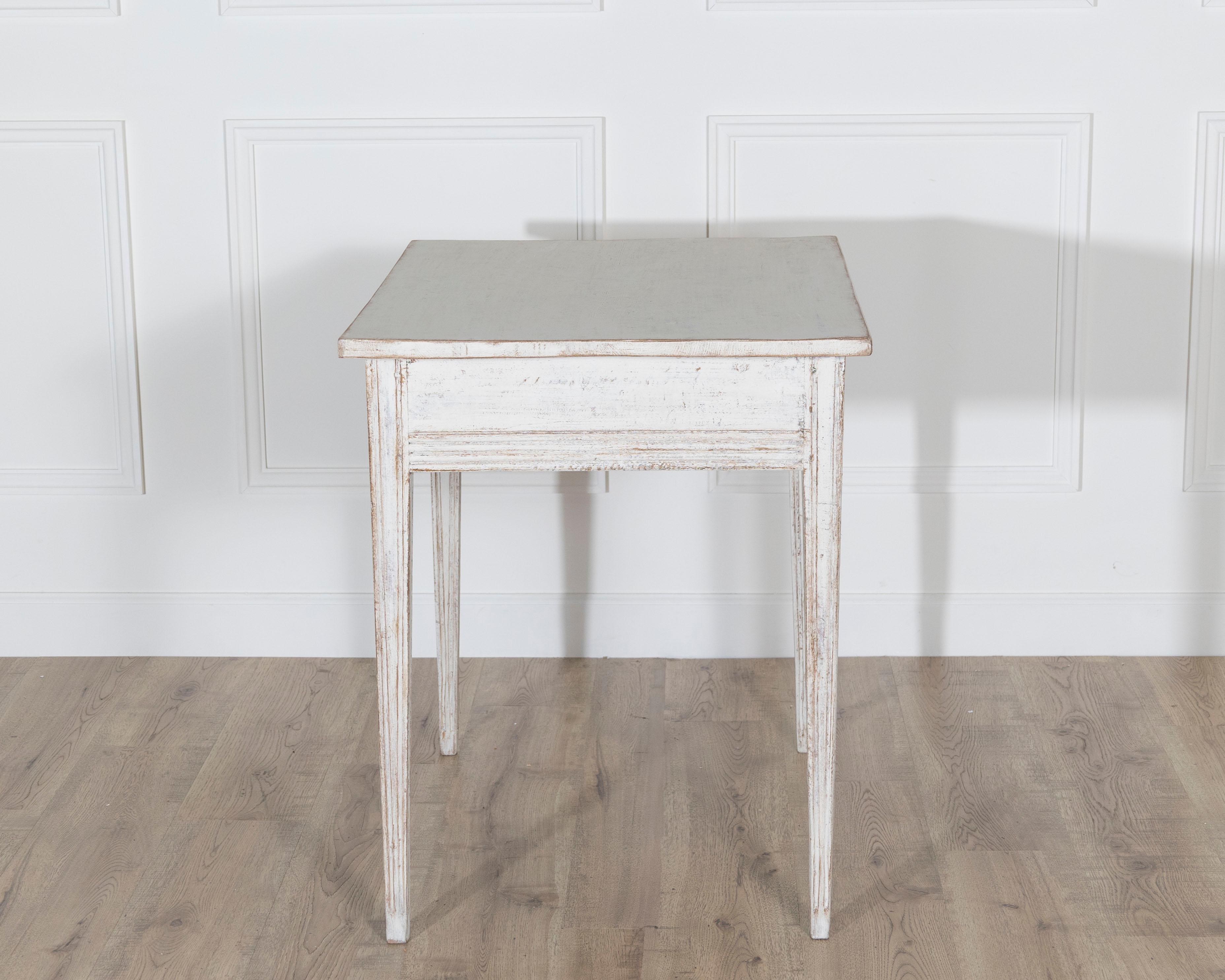 Wood Swedish Gustavian Painted Table with Drawer, circa 1850 For Sale