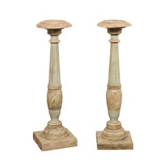 Swedish Gustavian Pair of Carved & Painted 39.5" Tall Display Pedestals
