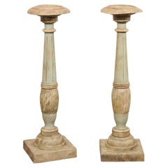 Swedish Gustavian Pair of Carved & Painted 39.5" Tall Display Pedestals