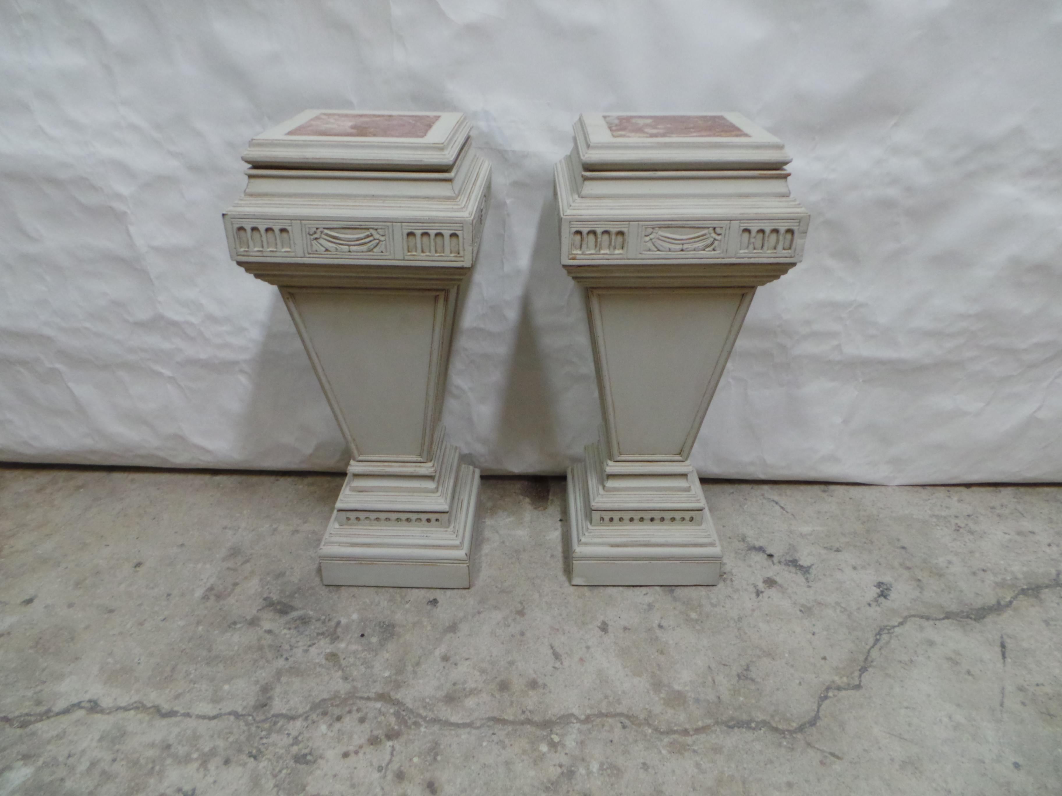 This is a set of Swedish Gustavian Pedestals .  they have been restored and repainted with Milk Paints 