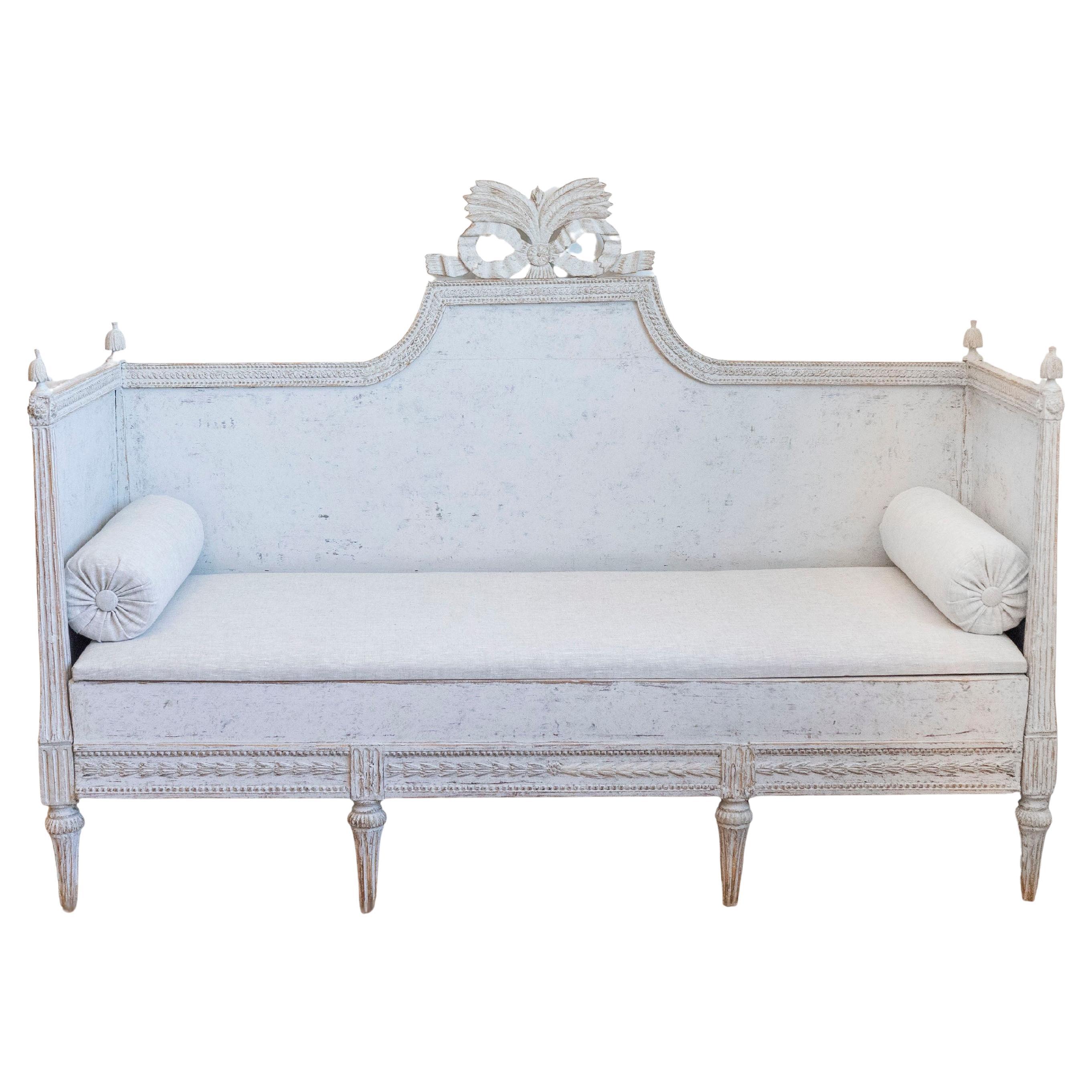 Swedish Gustavian Period 1780s Painted Wood Sofa with Carved Crest and Apron