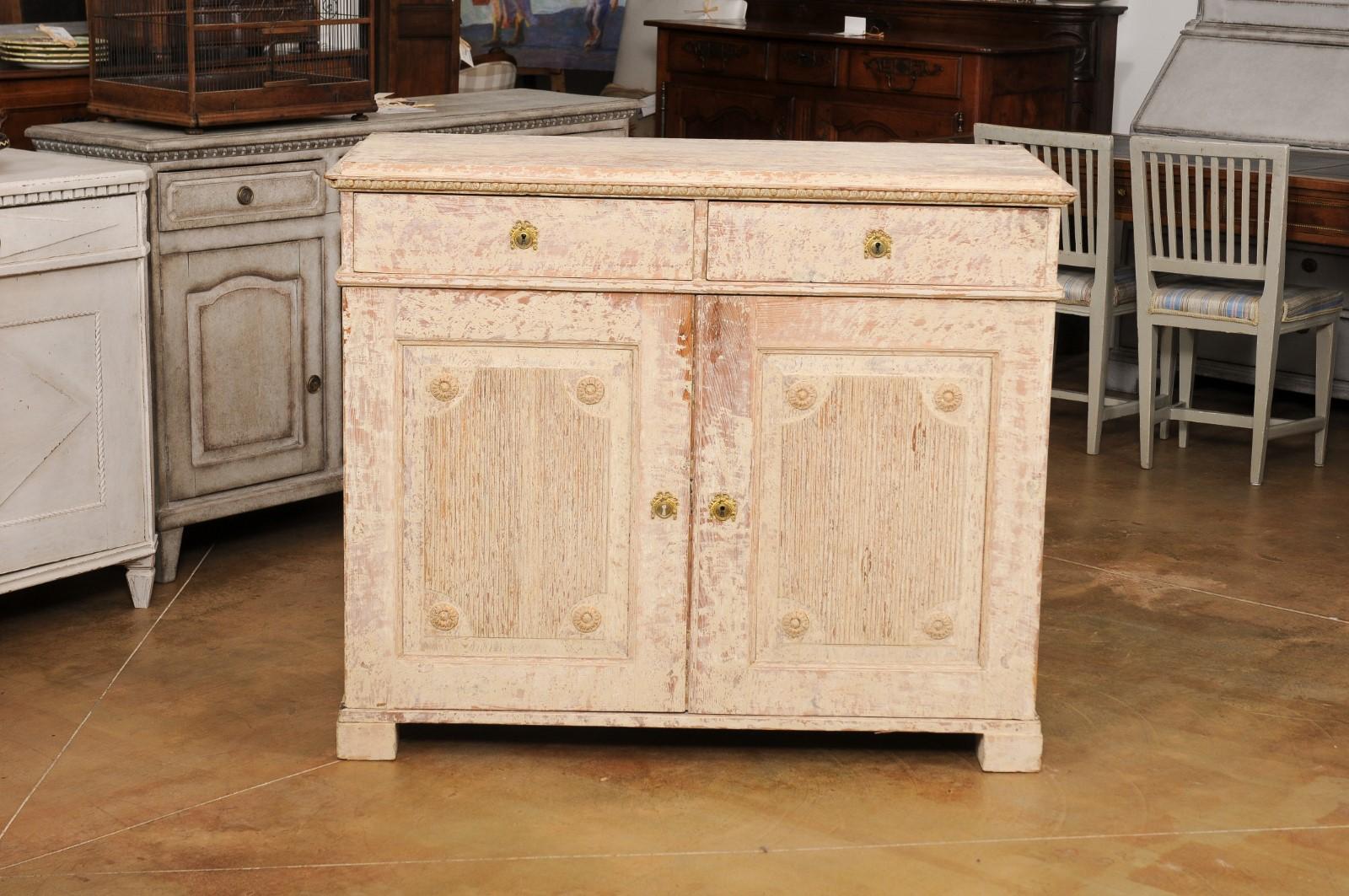 Swedish Gustavian Period 1780s Sideboard with Original Paint & Carved Panels LiL For Sale 9