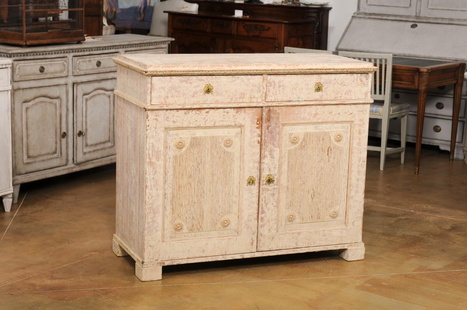 Swedish Gustavian Period 1780s Sideboard with Original Paint & Carved Panels LiL In Good Condition For Sale In Atlanta, GA