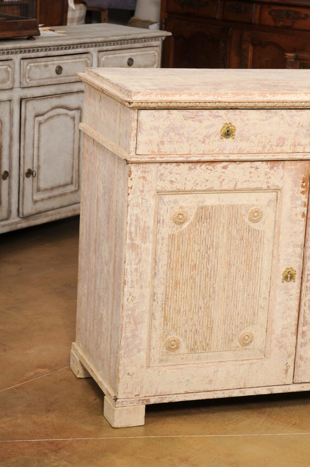 18th Century Swedish Gustavian Period 1780s Sideboard with Original Paint & Carved Panels LiL For Sale