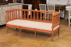 Swedish Gustavian Period 1790s Sofa Bench with Scraped Paint and Guilloches