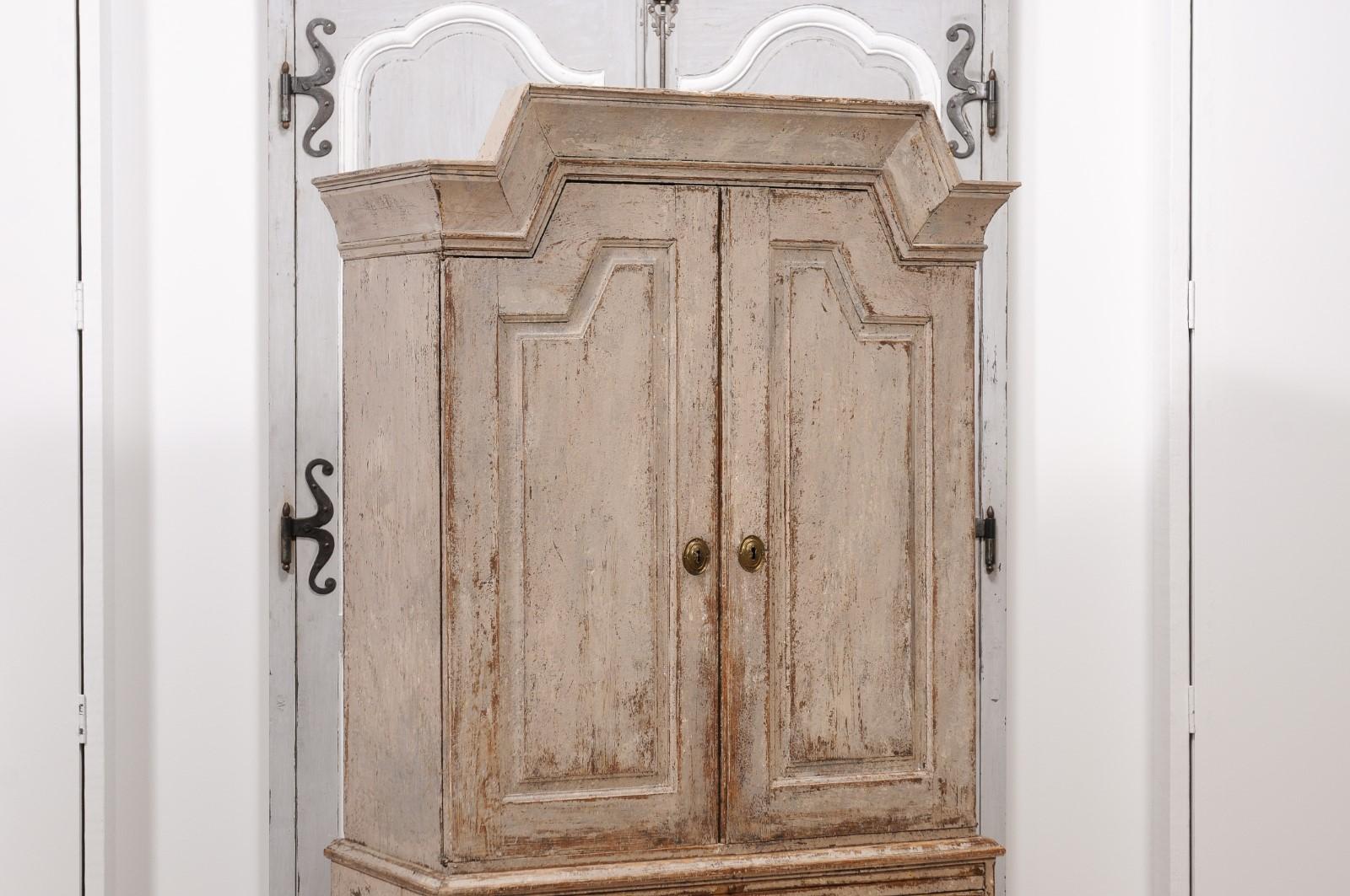 Swedish Gustavian Period 1802 Painted Wood Cupboard with Doors and Drawers In Good Condition For Sale In Atlanta, GA