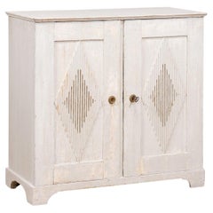 Used Swedish Gustavian Period 1810s Dove Gray Painted Sideboard with Diamond Motifs