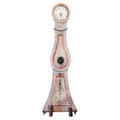 Used Swedish Gustavian Period 1810s Gray Painted Mora Clock with Brown Accents