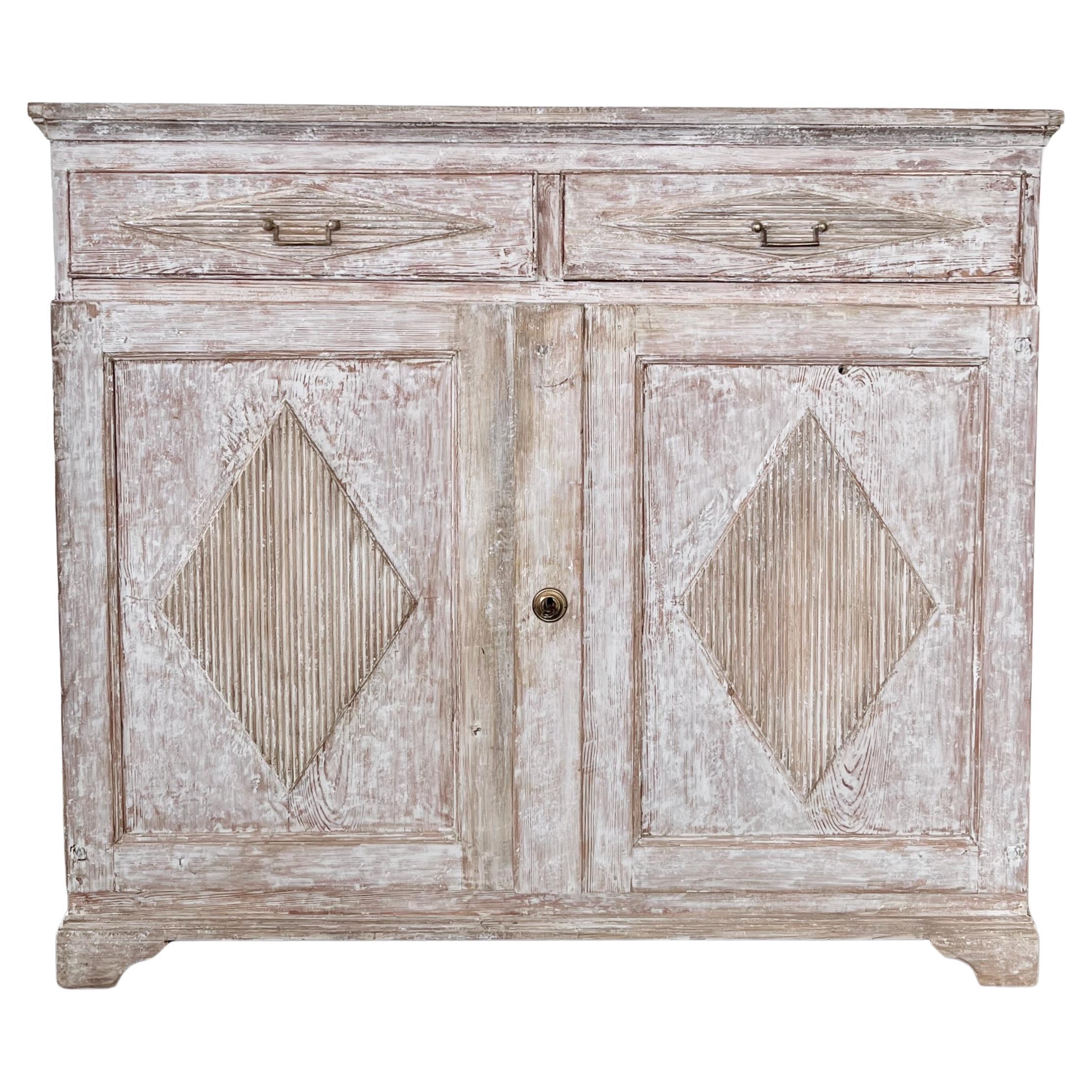 Swedish Gustavian Period 1820 Sideboard with Carved, Reeded Panels  For Sale