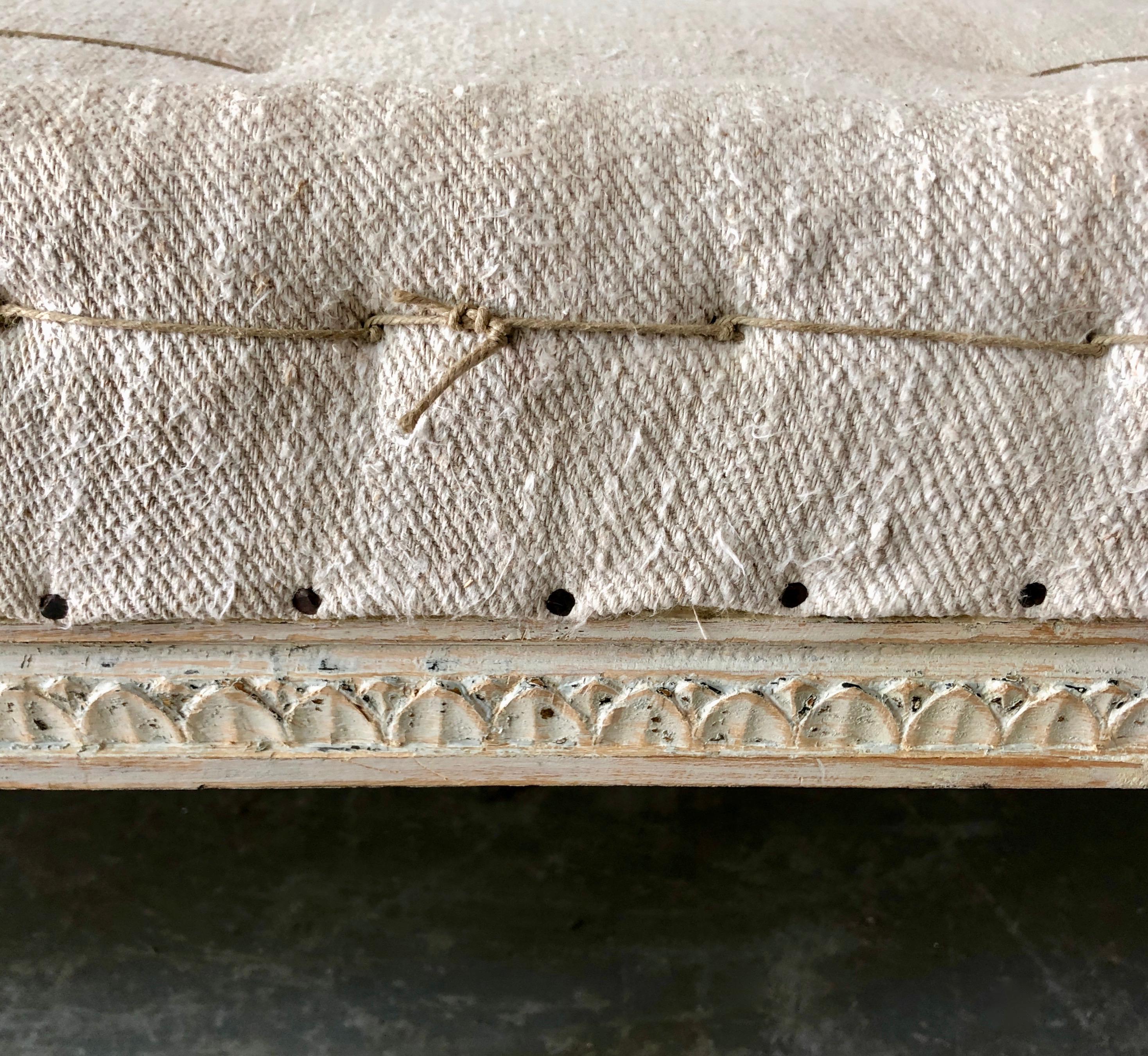 19th Century Swedish Gustavian Period Bench with Antique Linen