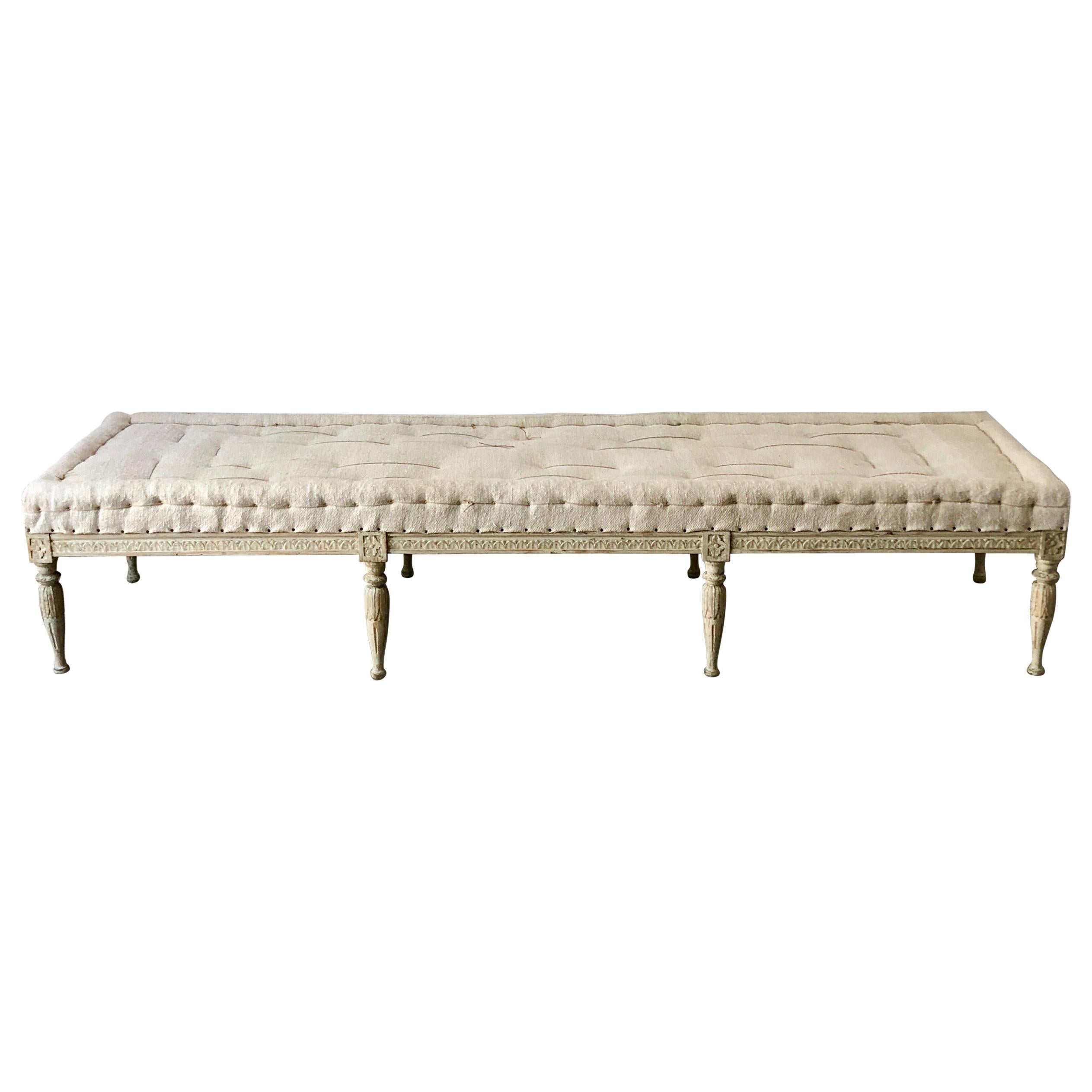 Swedish Gustavian Period Bench with Antique Linen