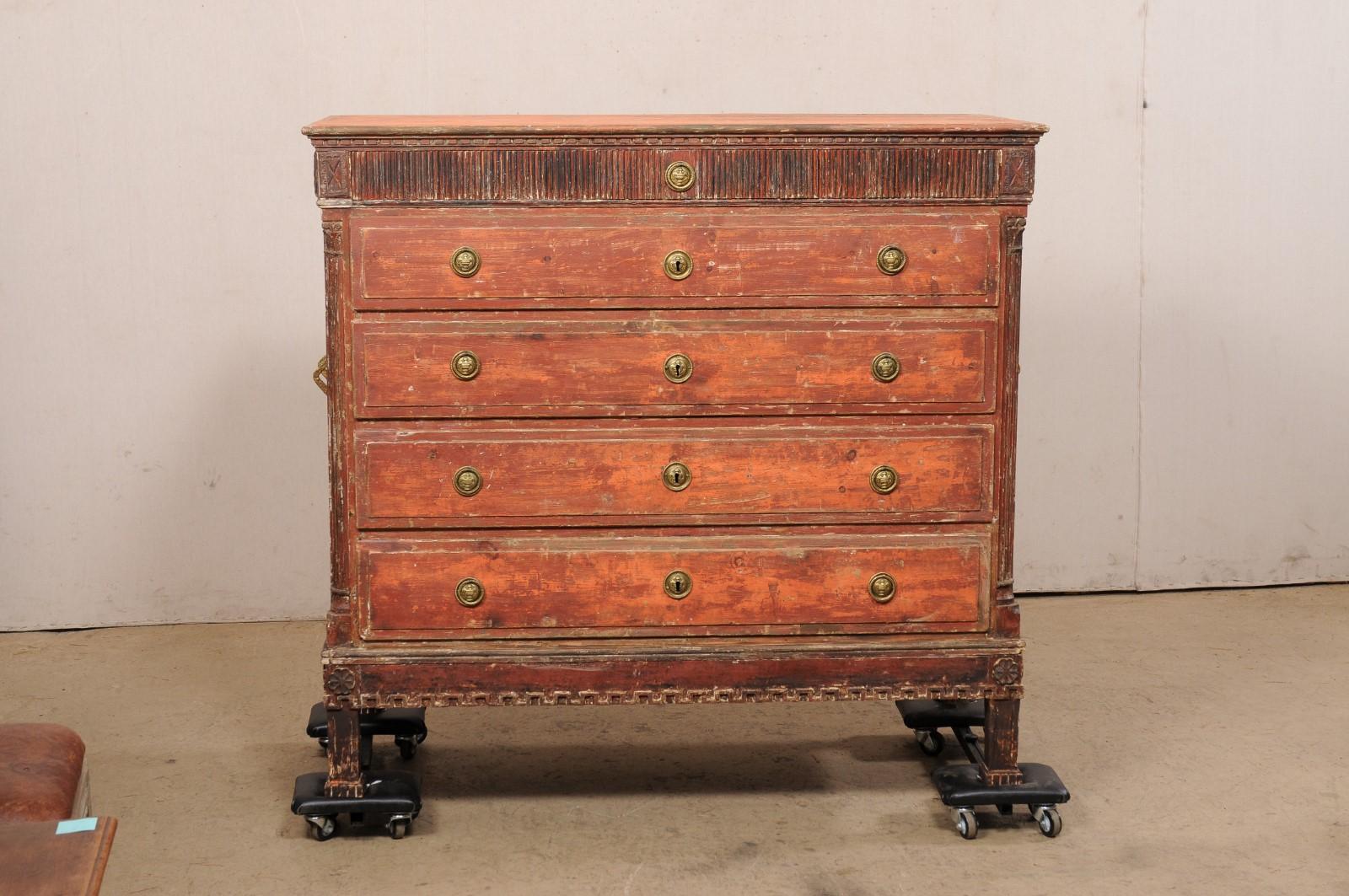 Swedish Gustavian Period Carved Wood Chest, Scraped to Original Finish For Sale 6