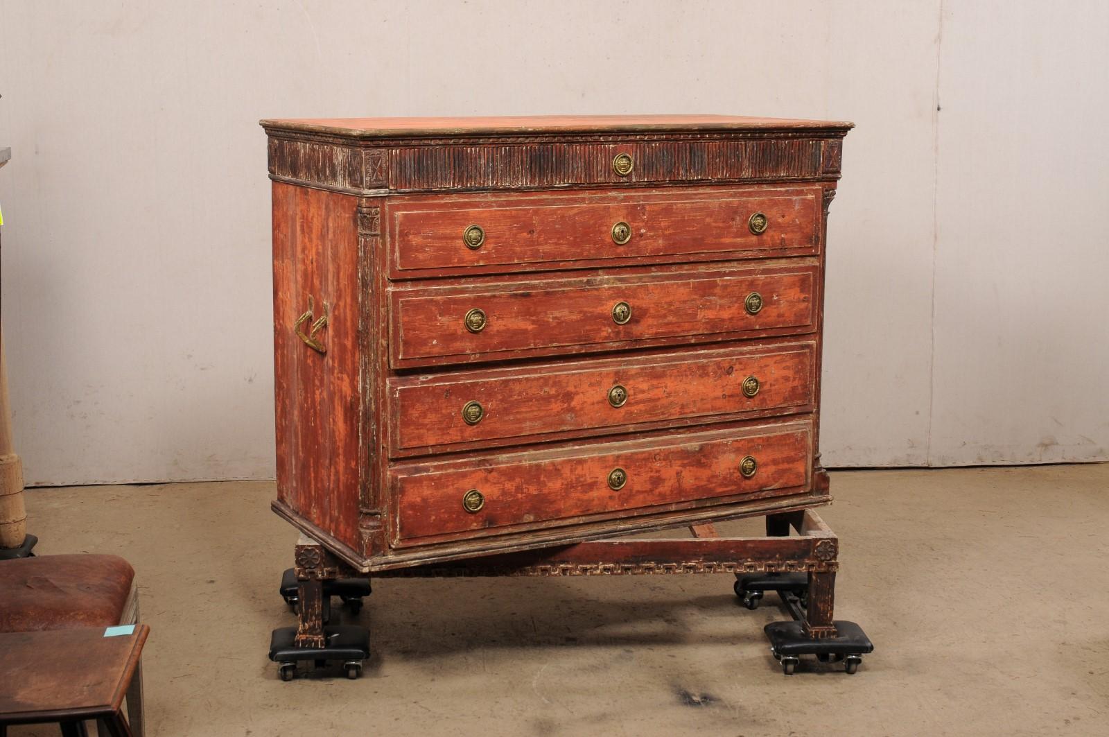 Swedish Gustavian Period Carved Wood Chest, Scraped to Original Finish For Sale 7
