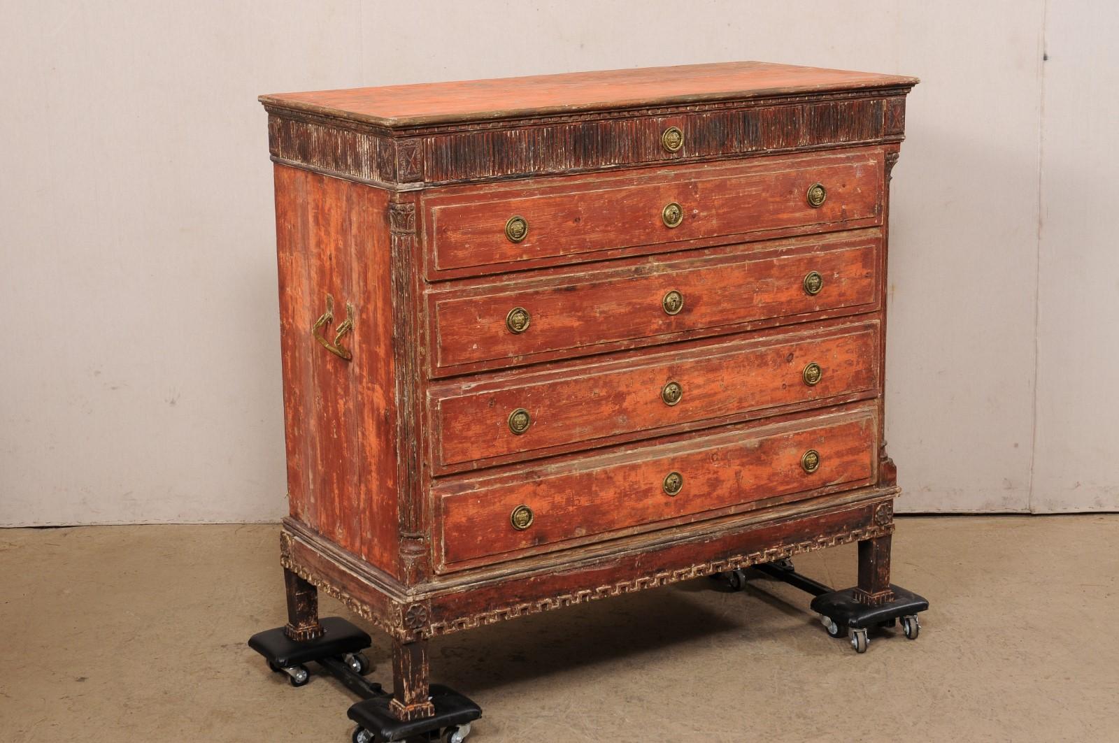 Swedish Gustavian Period Carved Wood Chest, Scraped to Original Finish In Good Condition For Sale In Atlanta, GA