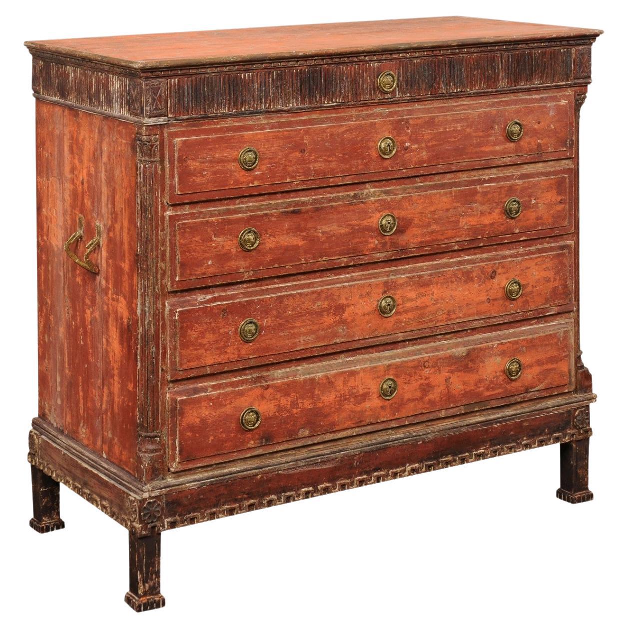 Swedish Gustavian Period Carved Wood Chest, Scraped to Original Finish For Sale