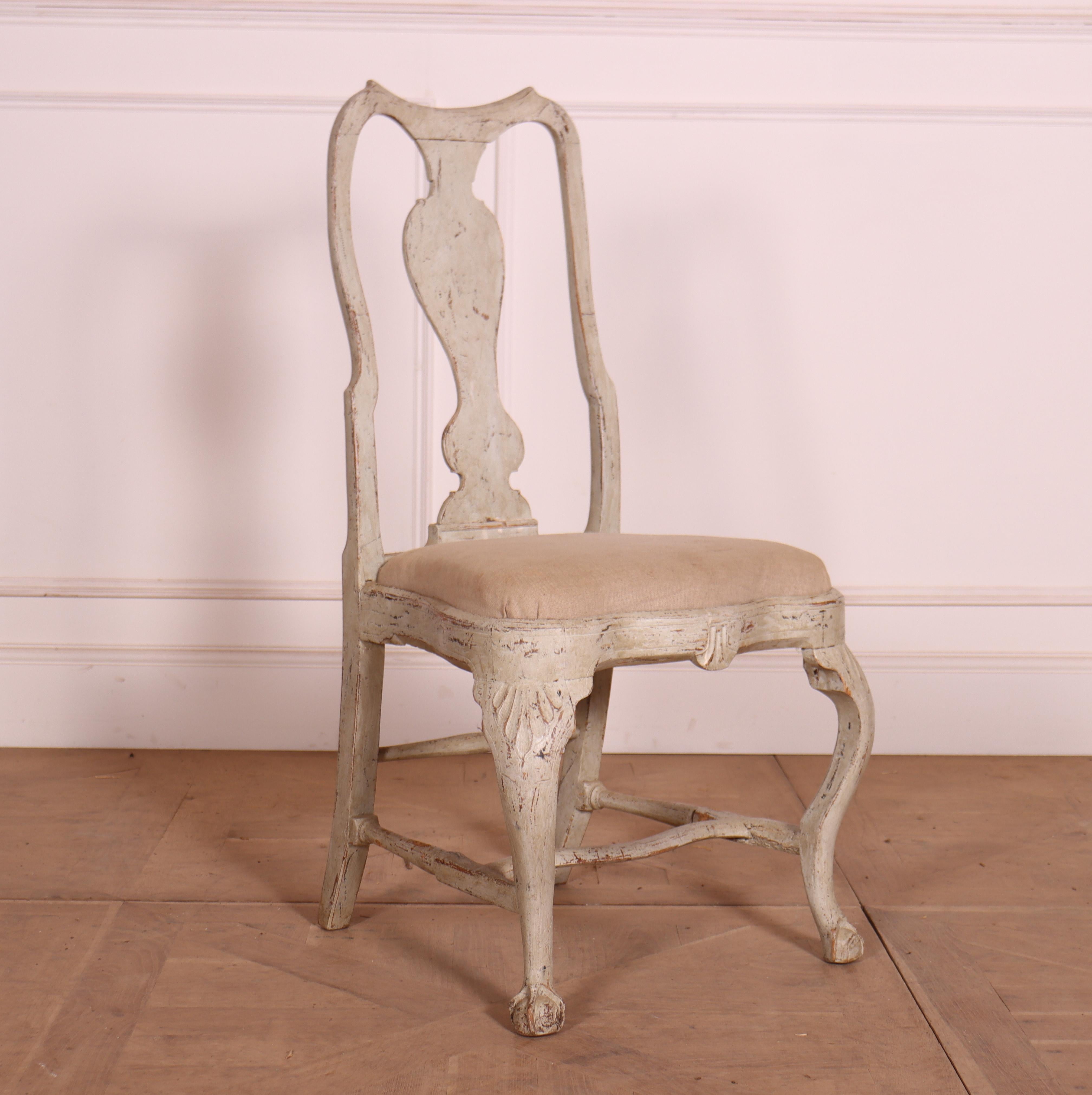 Set of 8 early 19th century Swedish Gustavian dining chairs. 1810.

Measures: Seat height is 19