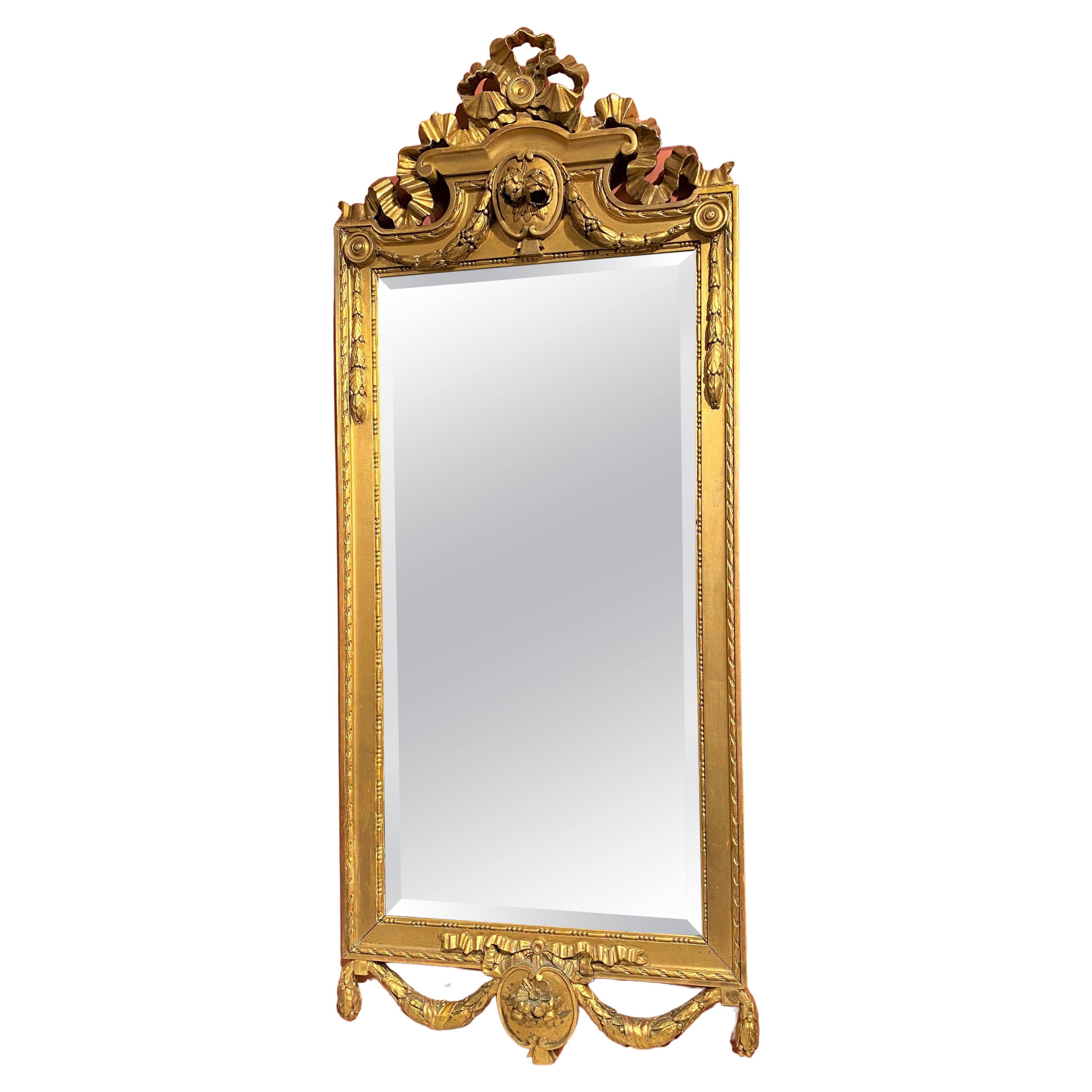 Swedish Gustavian Period Gilt Pier Mirror with Ribbon & Foliate Swag Decoration