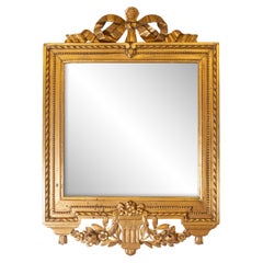 Swedish Gustavian Period Giltwood Mirror, circa 1780 with Ribbon-Carved Crest