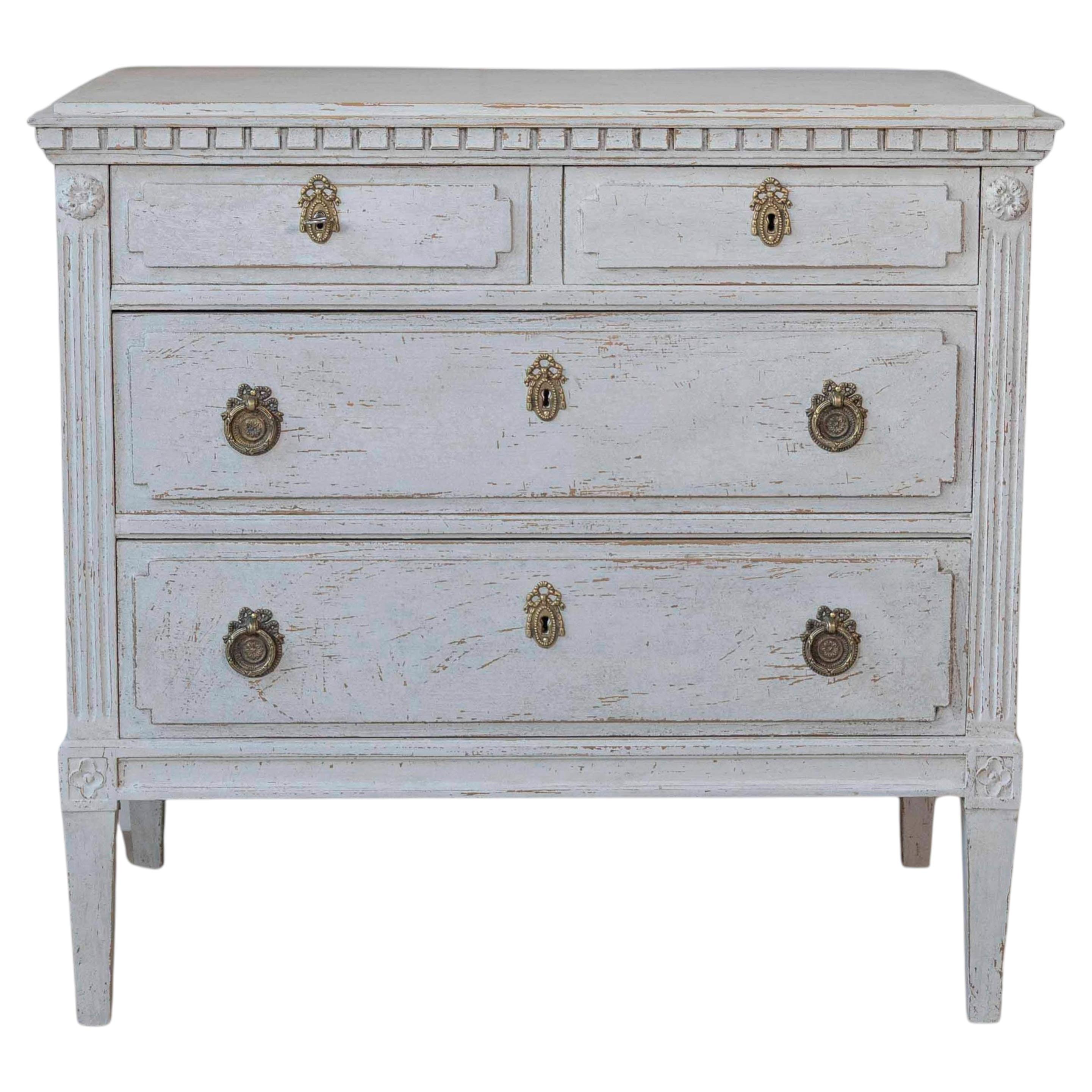 Swedish Gustavian Period Painted Three-Drawer Chest with Dentil Molding