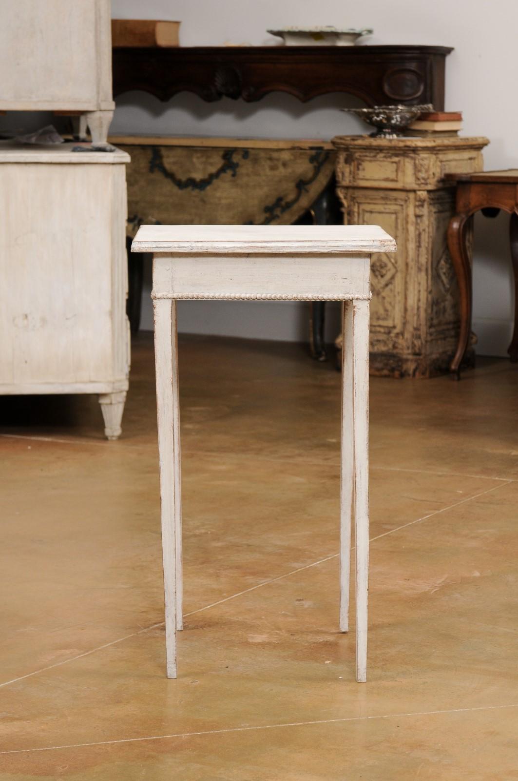 Swedish Gustavian Period Painted Wood Side Table with Carved Beaded Apron 6