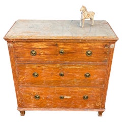 Swedish Gustavian Red Chest with Faux Marble Painted Top