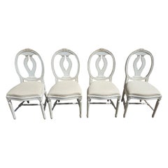 Swedish Gustavian Roseback Dining Chairs Set of 4 White Paint, Mid-20th Century