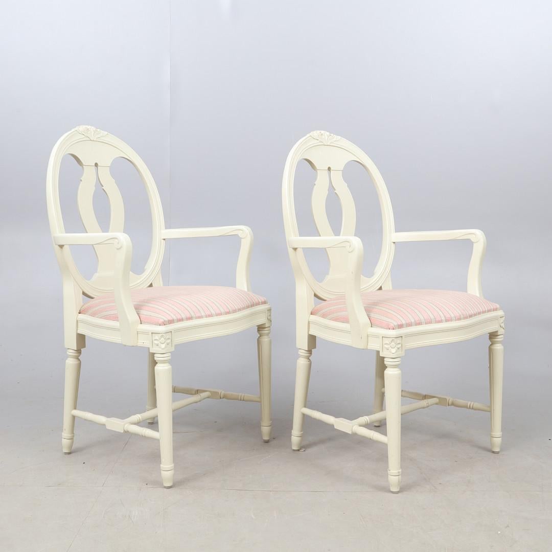 Painted Swedish Gustavian Roseback Dining Chairs White Paint Set of 8 1940s 2 Carvers For Sale