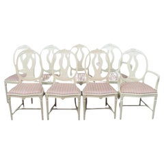 Swedish Gustavian Roseback Dining Chairs White Set of 8 1940s 2 Carvers
