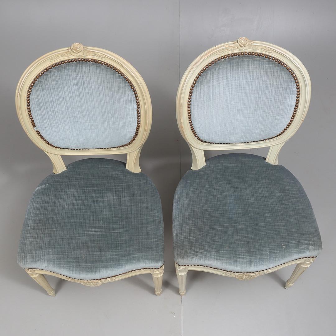 Painted Swedish Gustavian Round Back Upholstered Dining Chairs Set of 8, Early 1900s