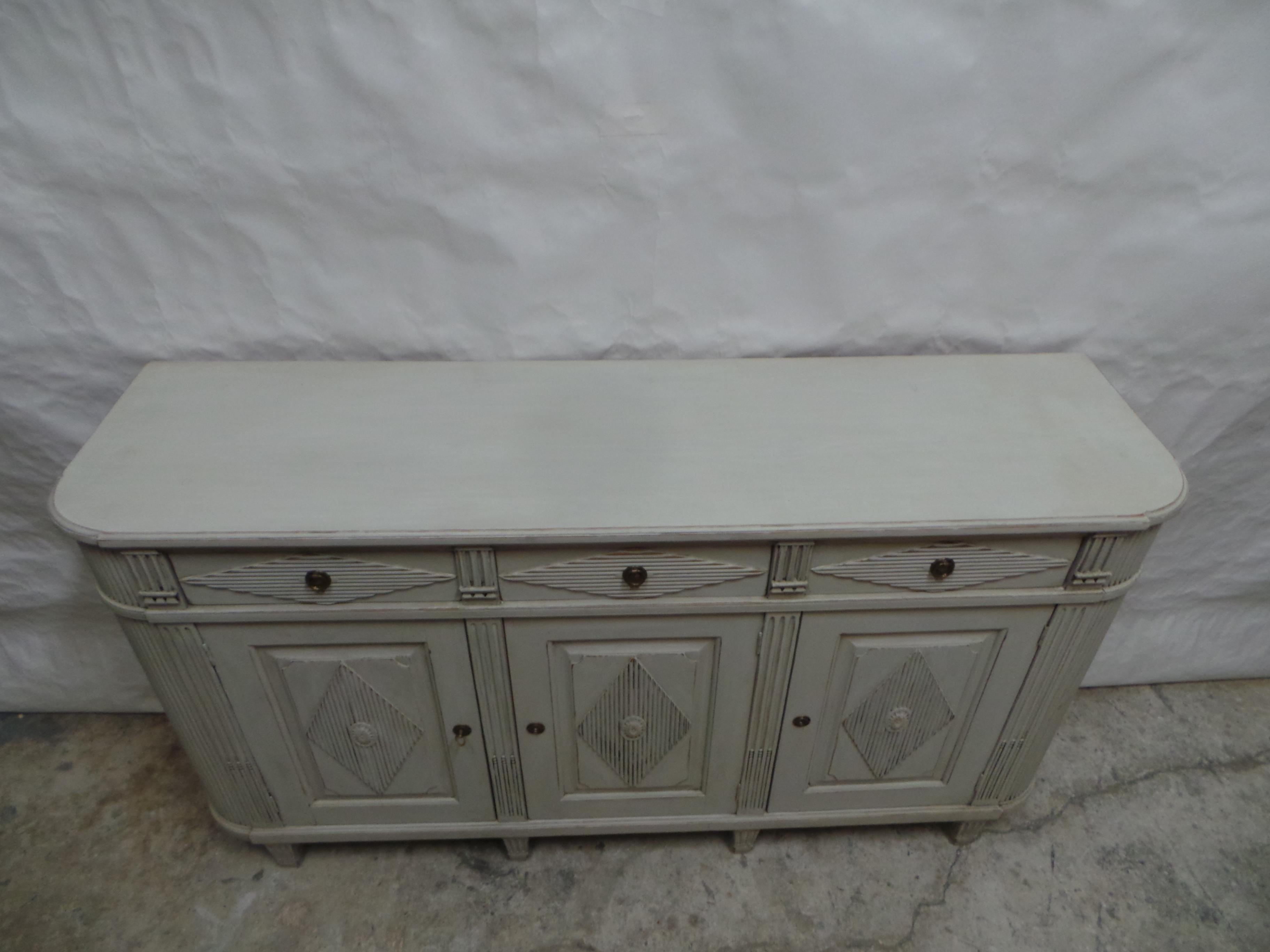 This is a Swedish Gustavian Sideboard 3 Drawer 3 Door.  its been restored and repainted with Milk Paints 