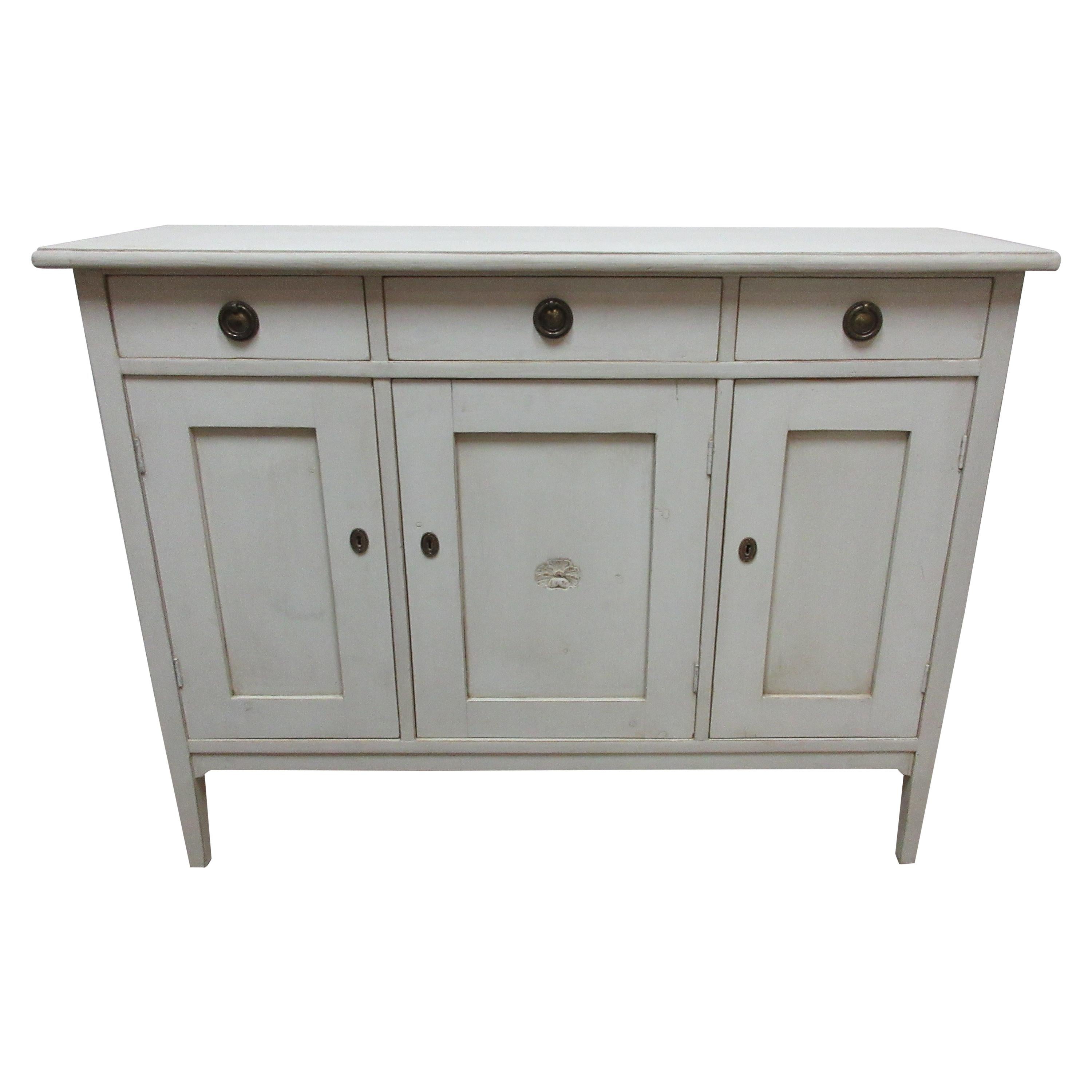 Large Antique Swedish Gustavian Style Painted Bowed Sideboard, 19th