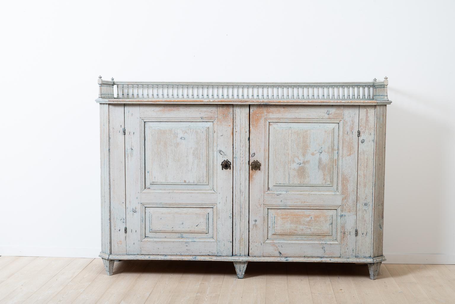 Hand-Painted Swedish Gustavian Sideboard with a Balustrade and Original Paint
